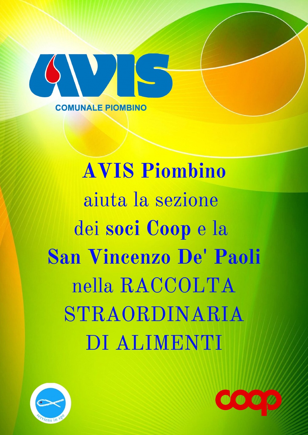 Sabato 13 ottobre AVIS Piombino aiuta la sezione dei soci Coop e la San Vincenzo De´ Paoli nella raccolta straordinaria di alimenti!